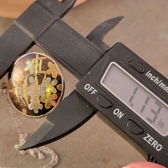 Vintage Sterling Japanese Pagoda Damascene Hand Etched Pendant Neckl… - Picture 7 of 7